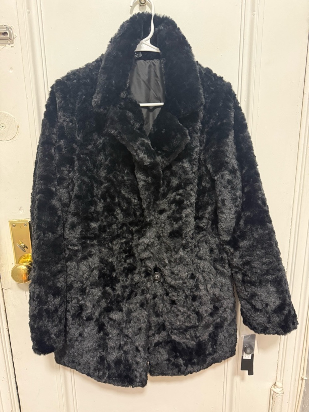 Black Faux Fur Women's Coat - Plush Winter Jacket